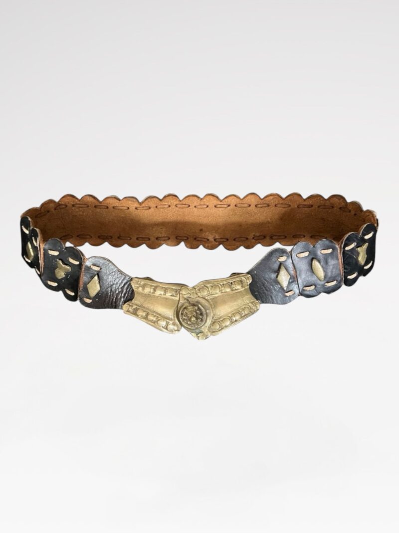Antique Scalloped Leather Belt with Brass Buckle