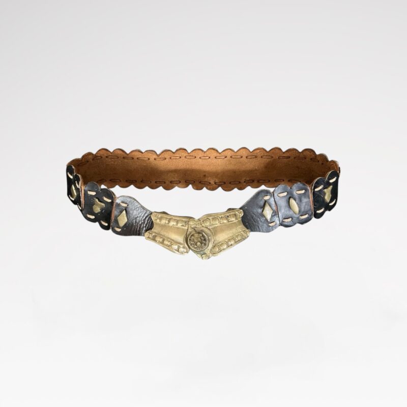 Antique Scalloped Leather Belt with Brass Buckle