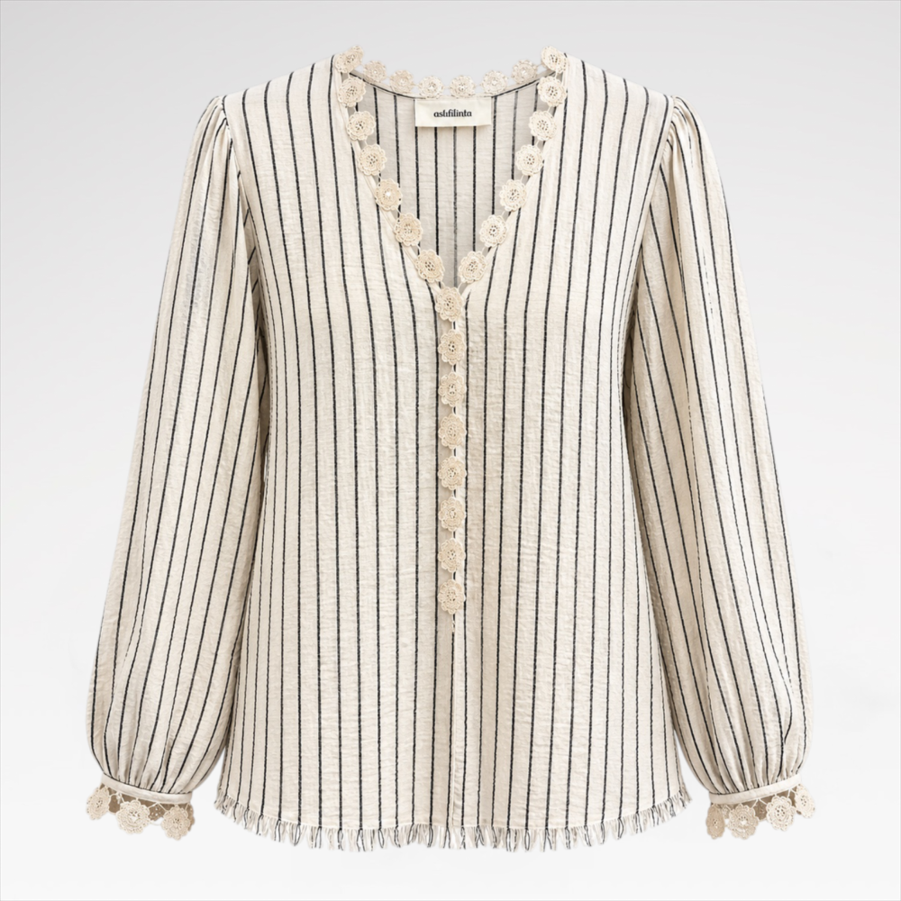 Striped hand-crocheted detail shirt