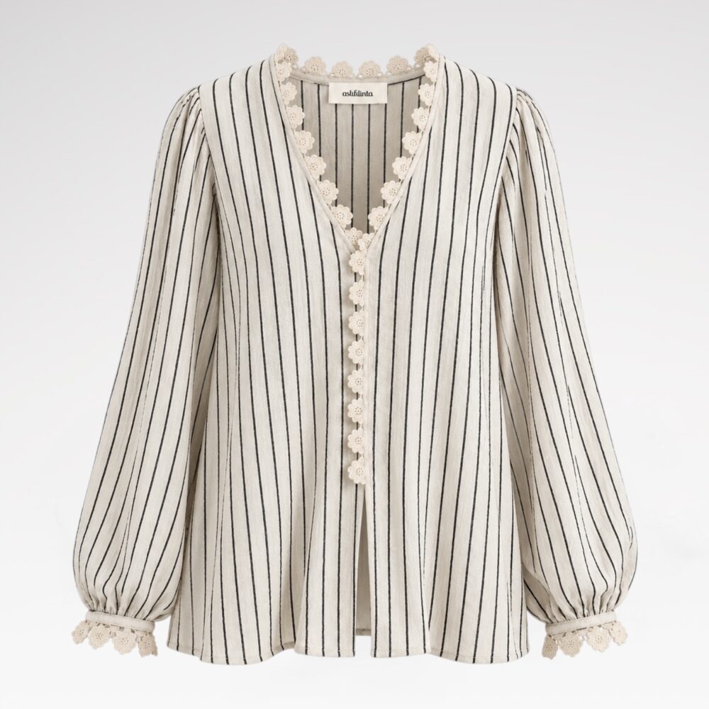 Striped hand-crocheted detail shirt
