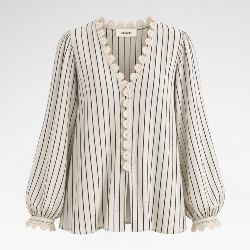 Striped Crochet-Trim Blouse