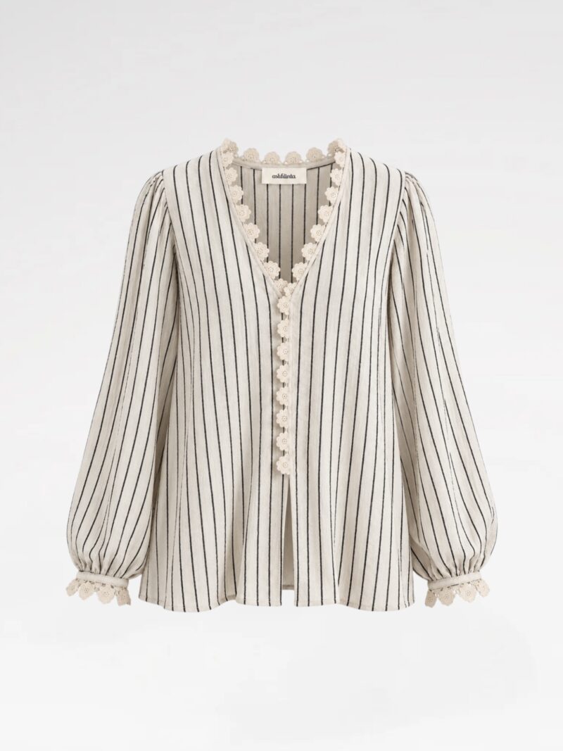 Striped Crochet-Trim Blouse