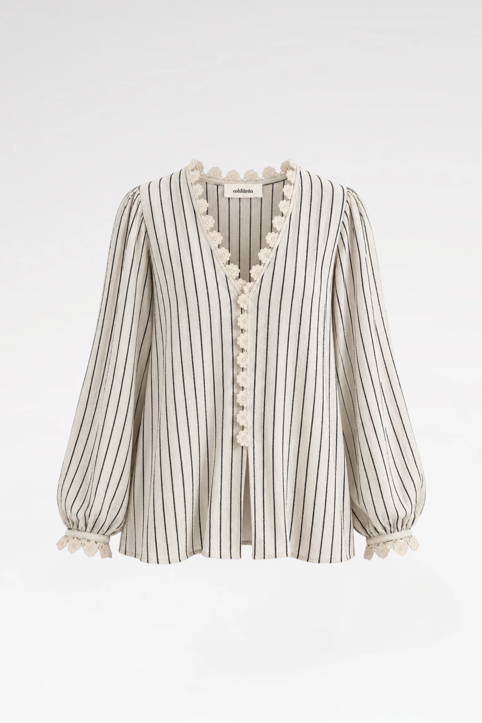 rtw099-Striped- Crochet-Trim- Blouse