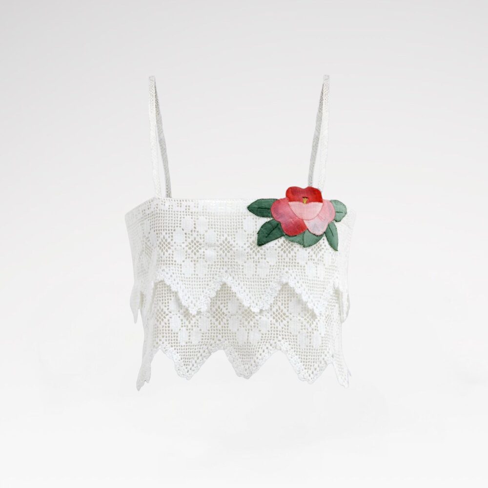 Hand-embroidered lace bustier top