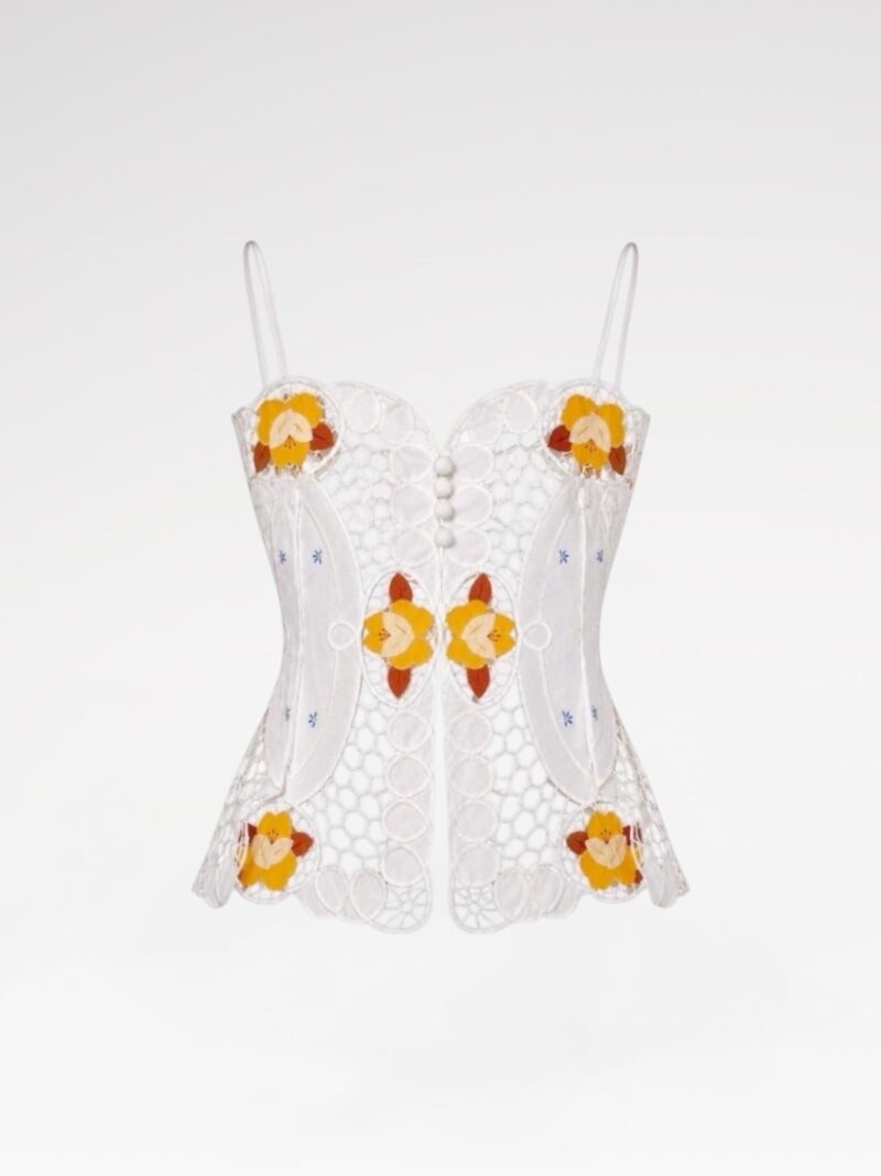 Orange Floral Appliqué Lace Bustier
