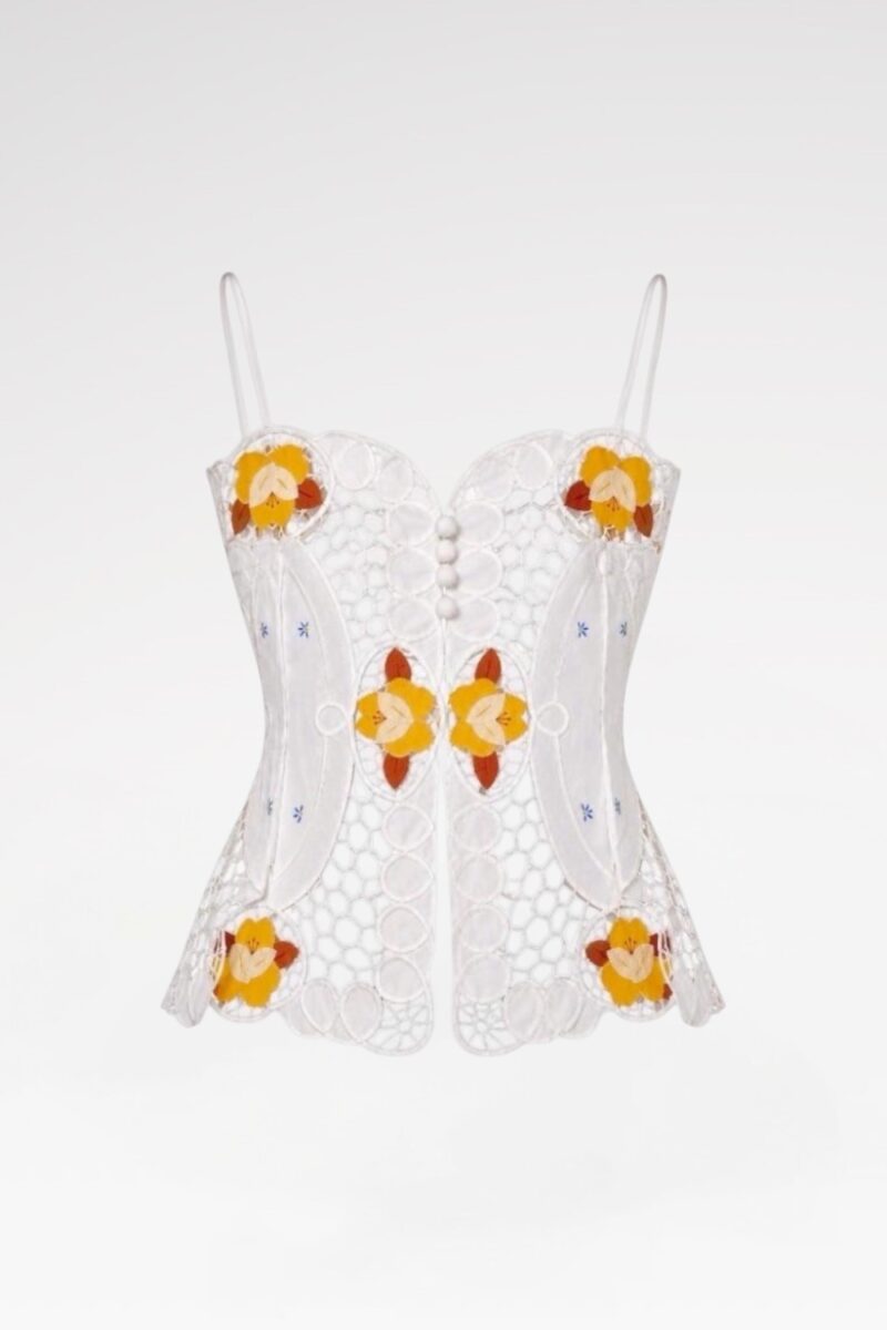 Orange Floral Appliqué Lace Bustier