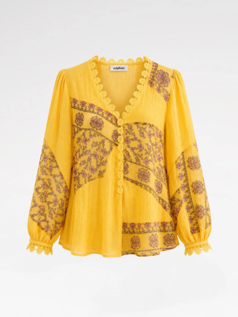 Floral Patchwork Blouse with Crochet Details