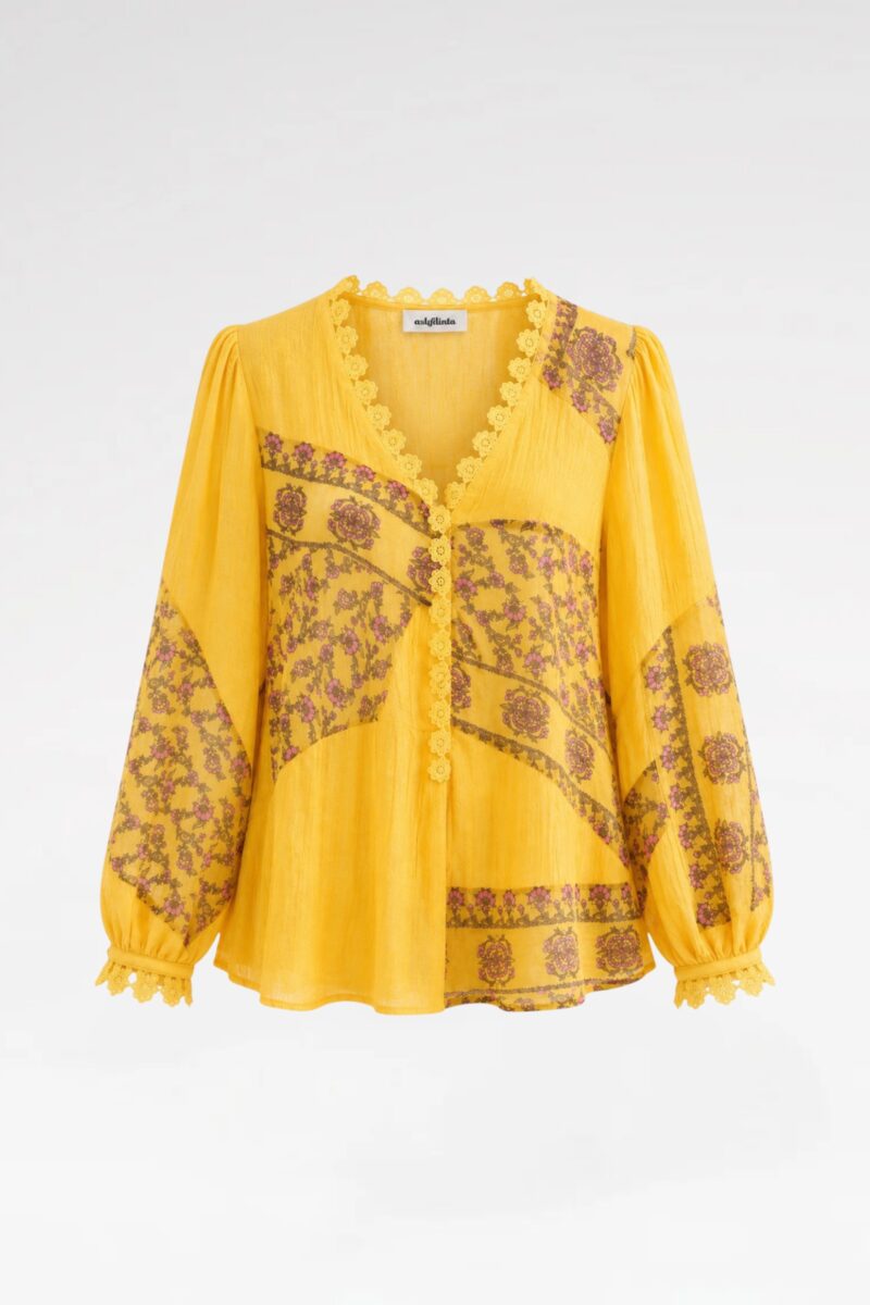 Floral Patchwork Blouse with Crochet Details