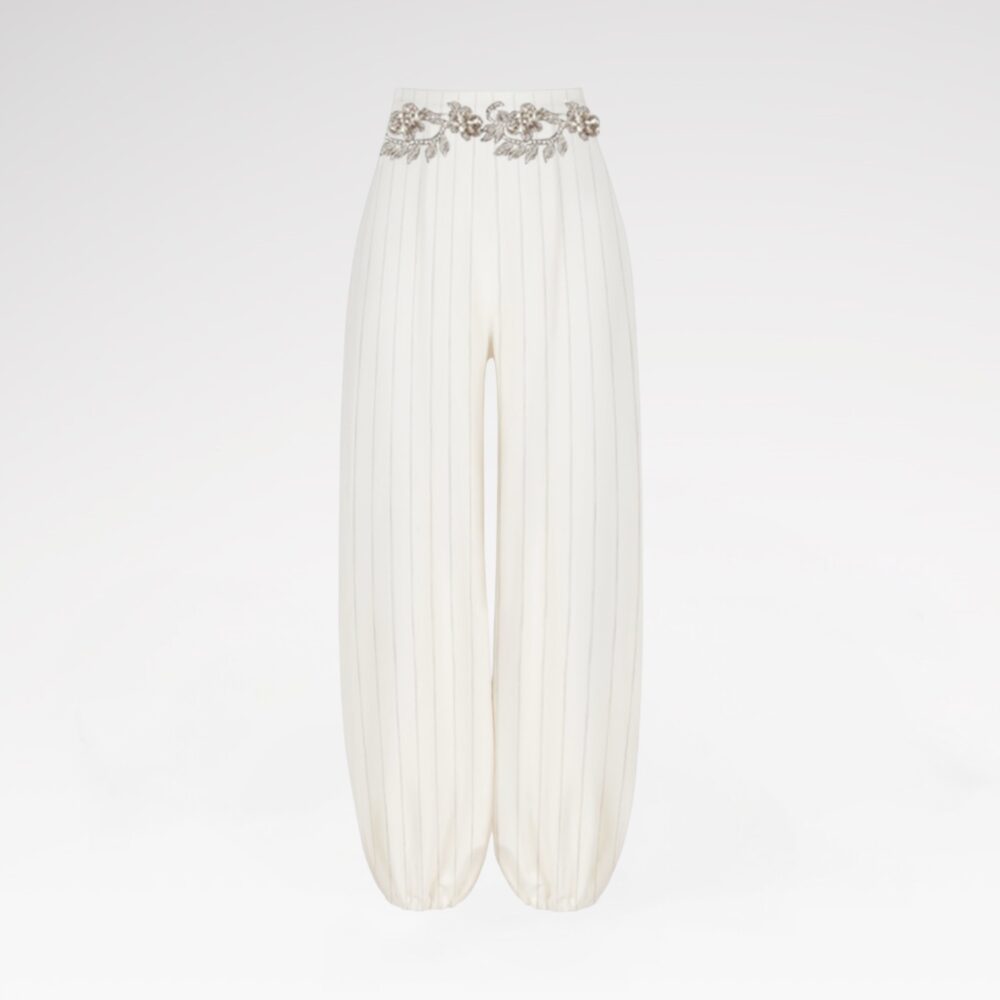 Striped hand-embroidered shalwar pants