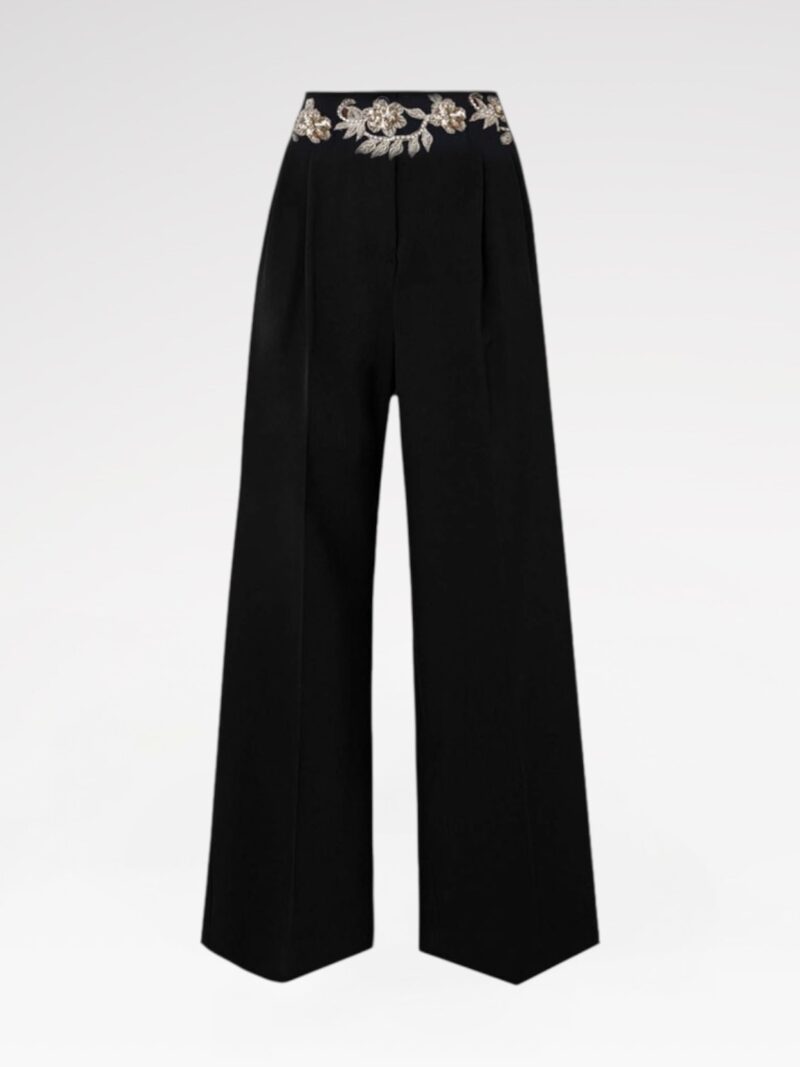 Hand-Embroidered Wide-Leg Trousers