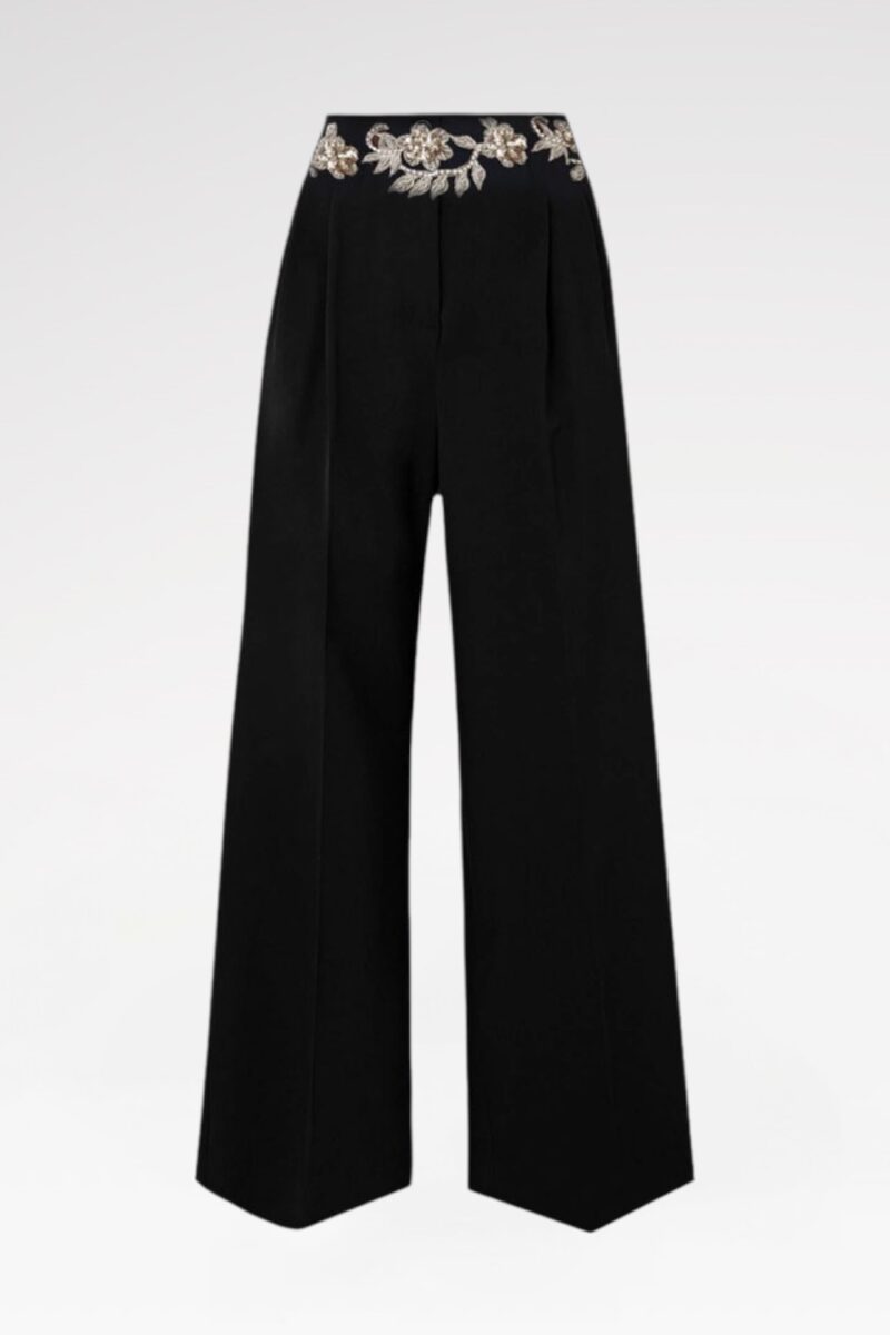 Hand-Embroidered Wide-Leg Trousers