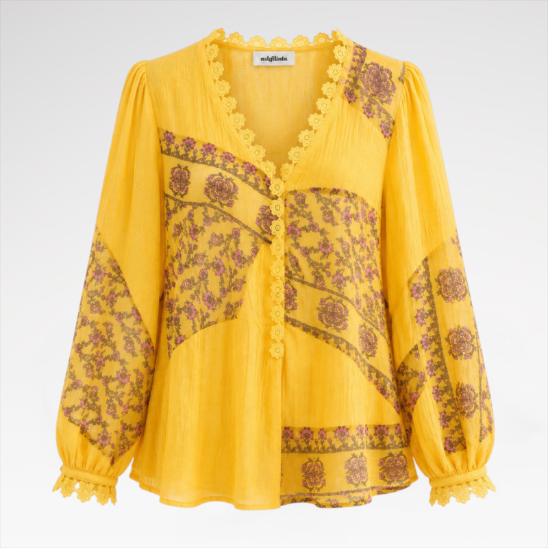 Floral Patchwork Blouse with Crochet Details