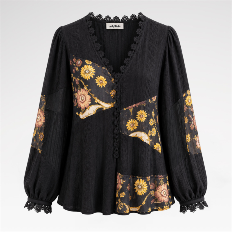 V-Neck Patchwork Blouse