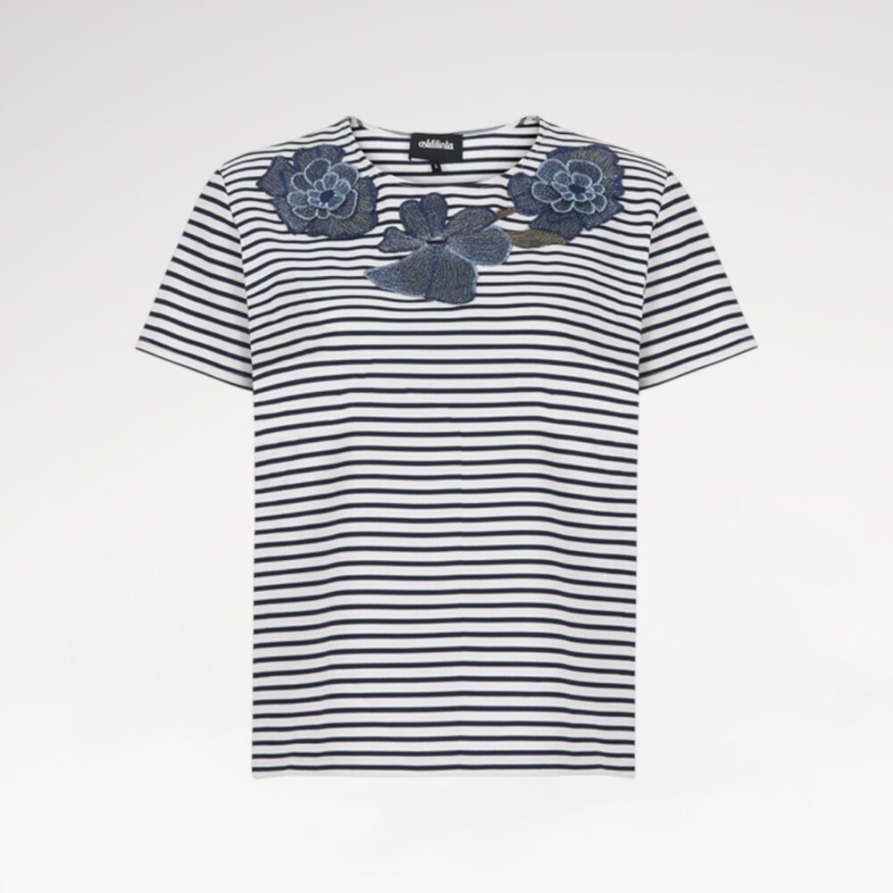 Floral embroidered stripe blouse