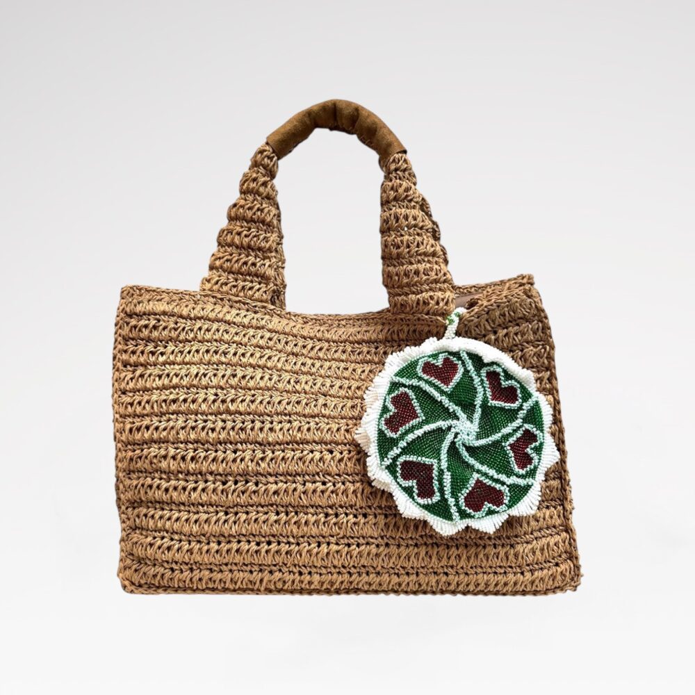 Suede top-handle straw bag