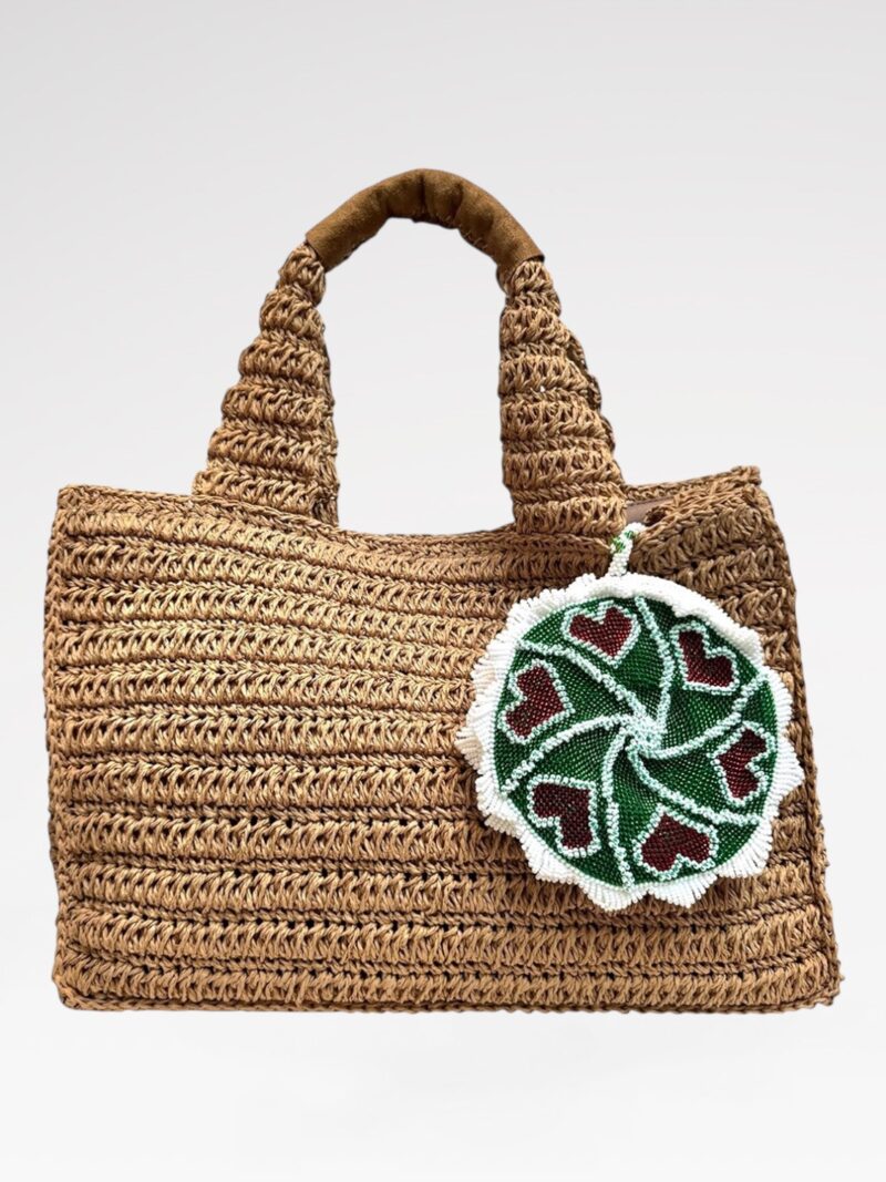 Suede top-handle straw bag