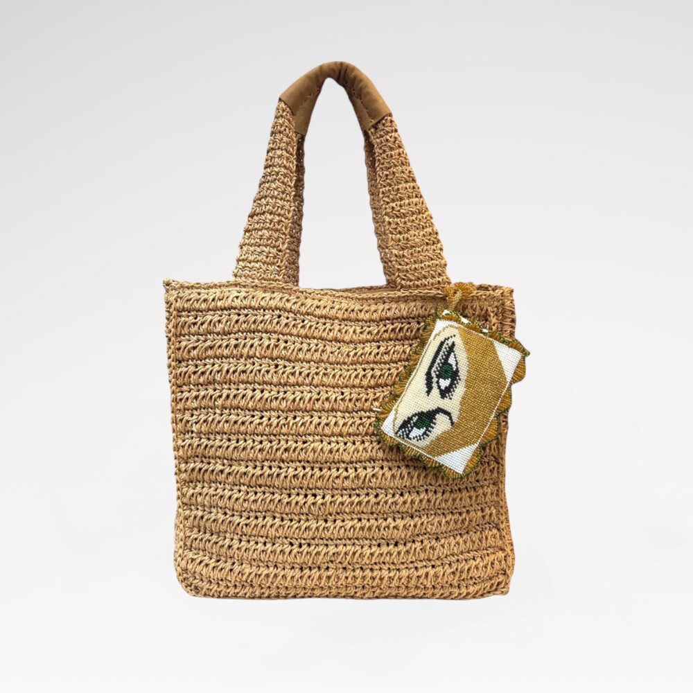 Suede top-handle straw bag