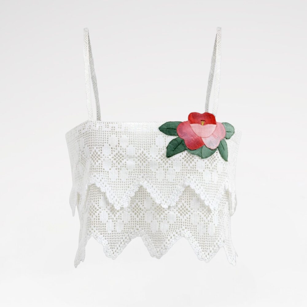 Hand-embroidered lace bustier top