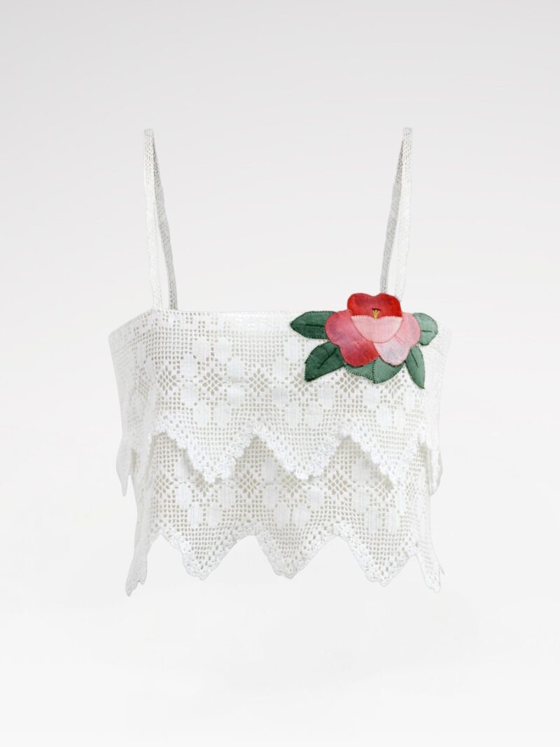 Rose Appliqué Zigzag Scalloped Cami Top