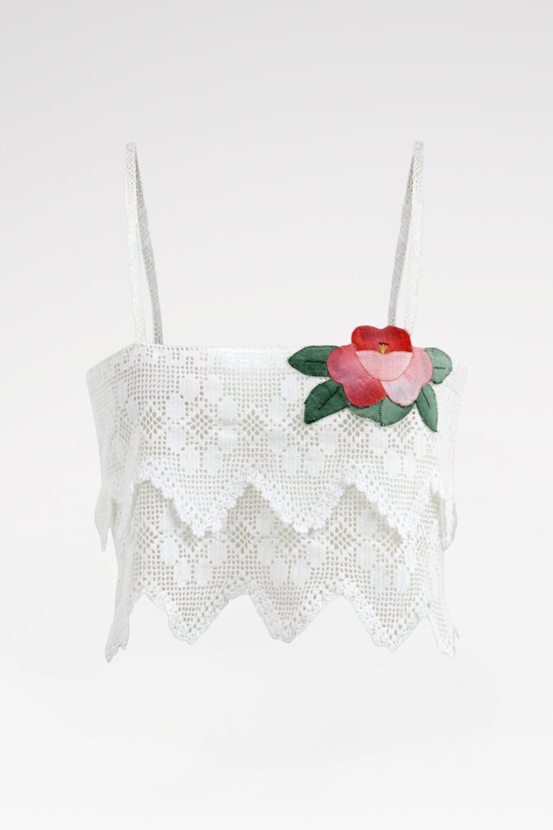 Rose Appliqué Zigzag Scalloped Cami Top
