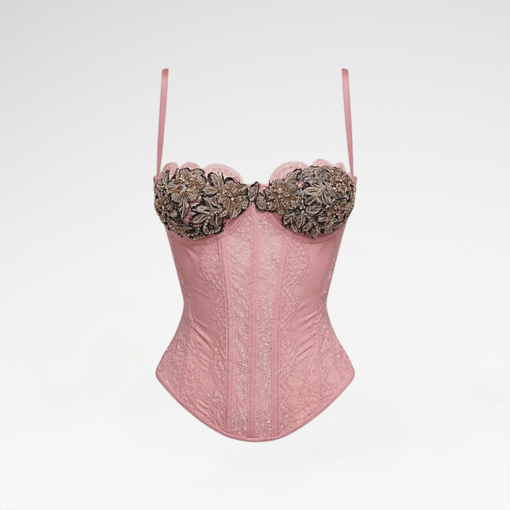 Hand-embroidered lace bustier