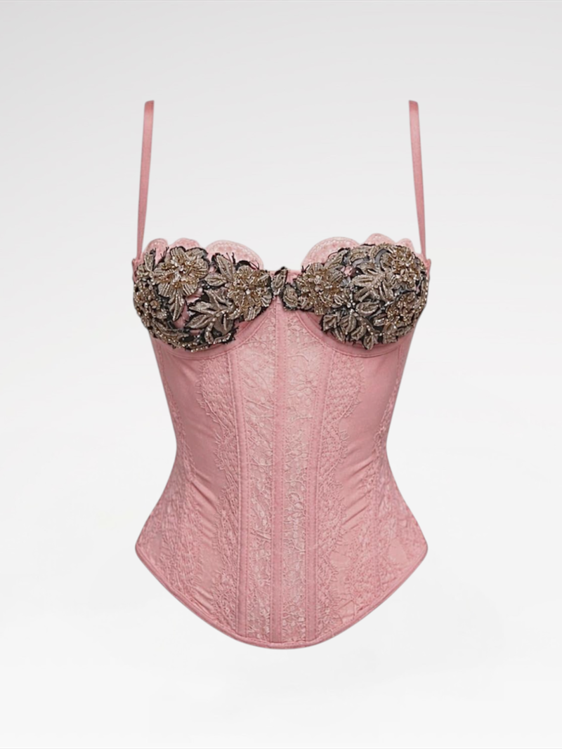 Metallic Floral Appliques Corset Bustier