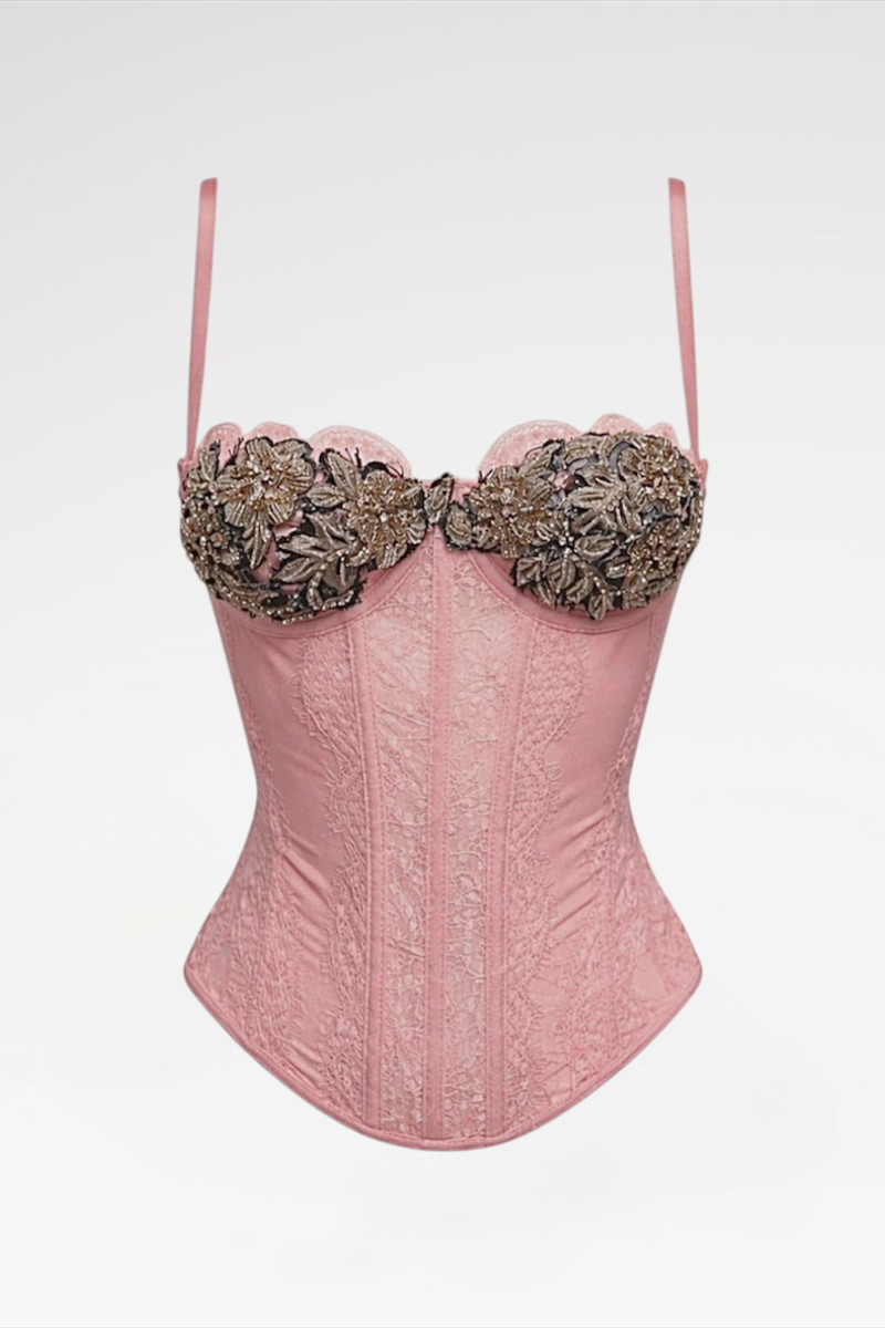 Metallic Floral Appliques Corset Bustier
