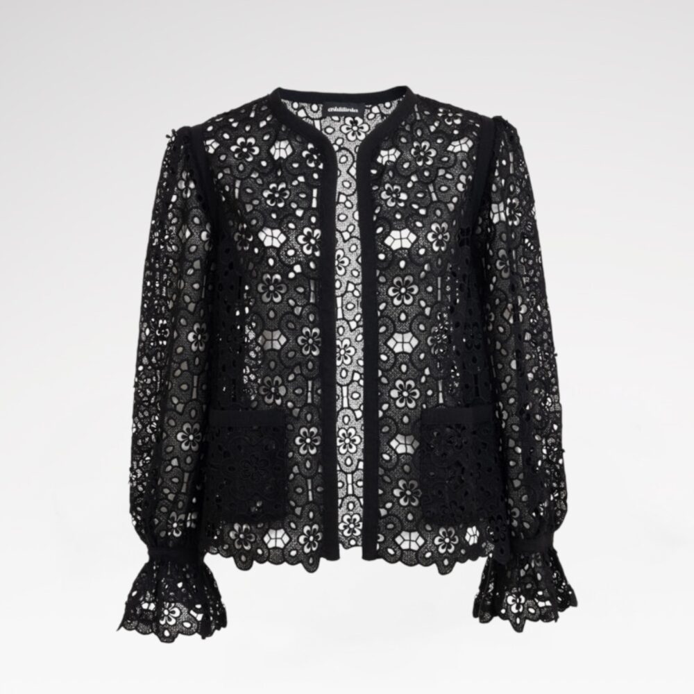Floral-embroidered sheer jacket