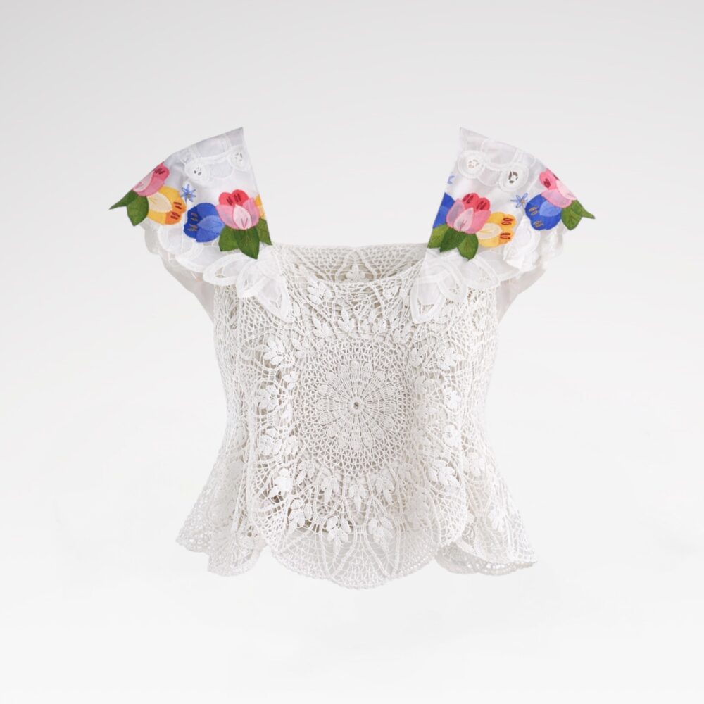 Hand-embroidered lace blouse