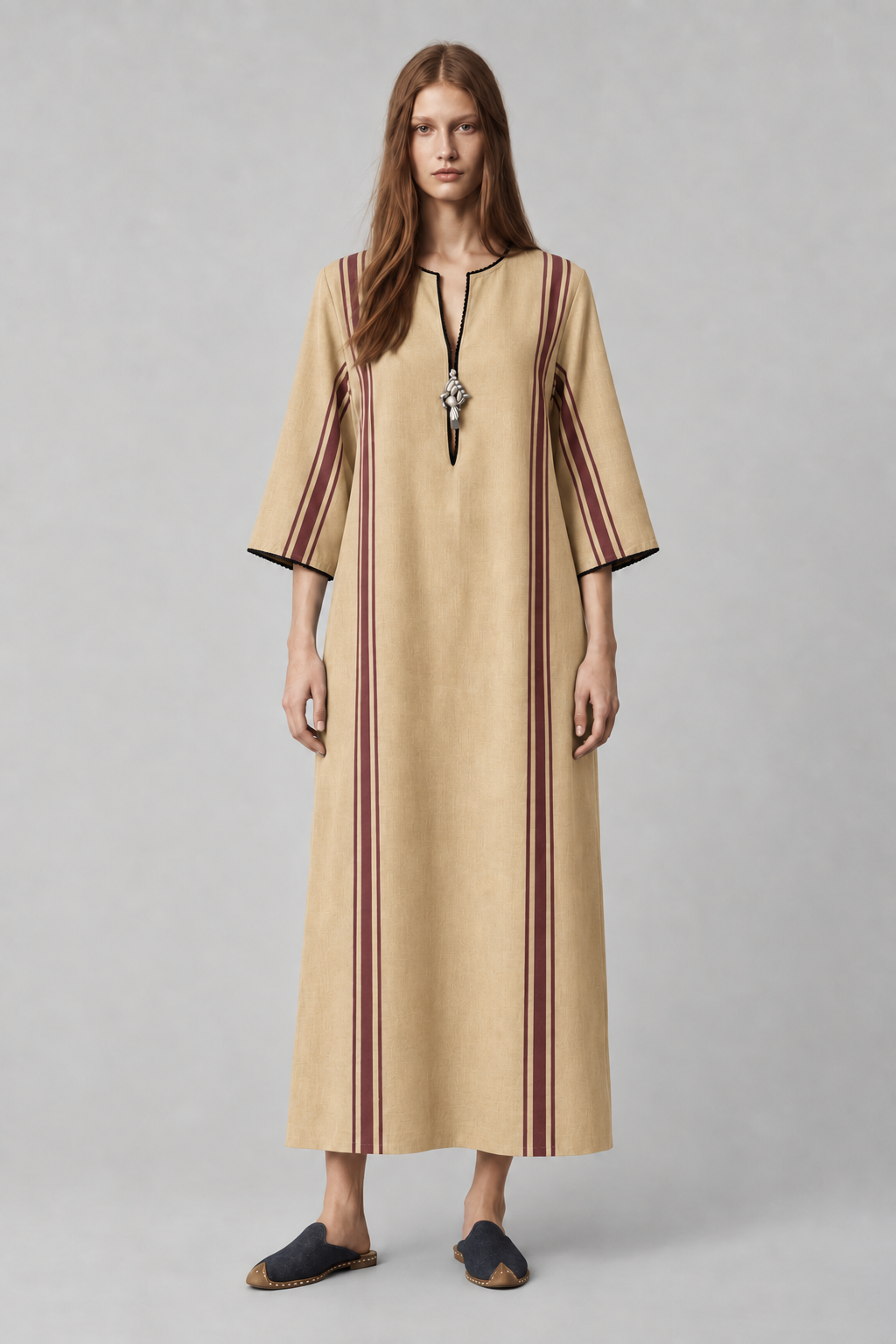 Hand-Crocheted Trim Kaftan Dress-model