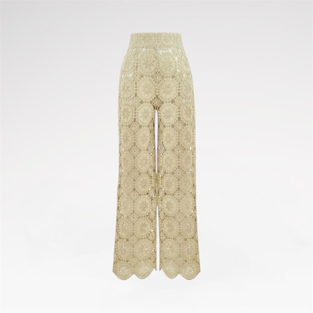 Hand-embroidered crochet pants