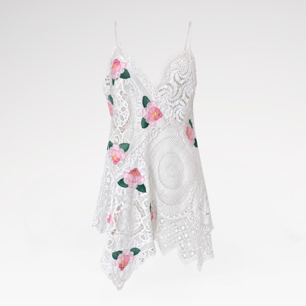 Rose-Embellished Crochet Tunic