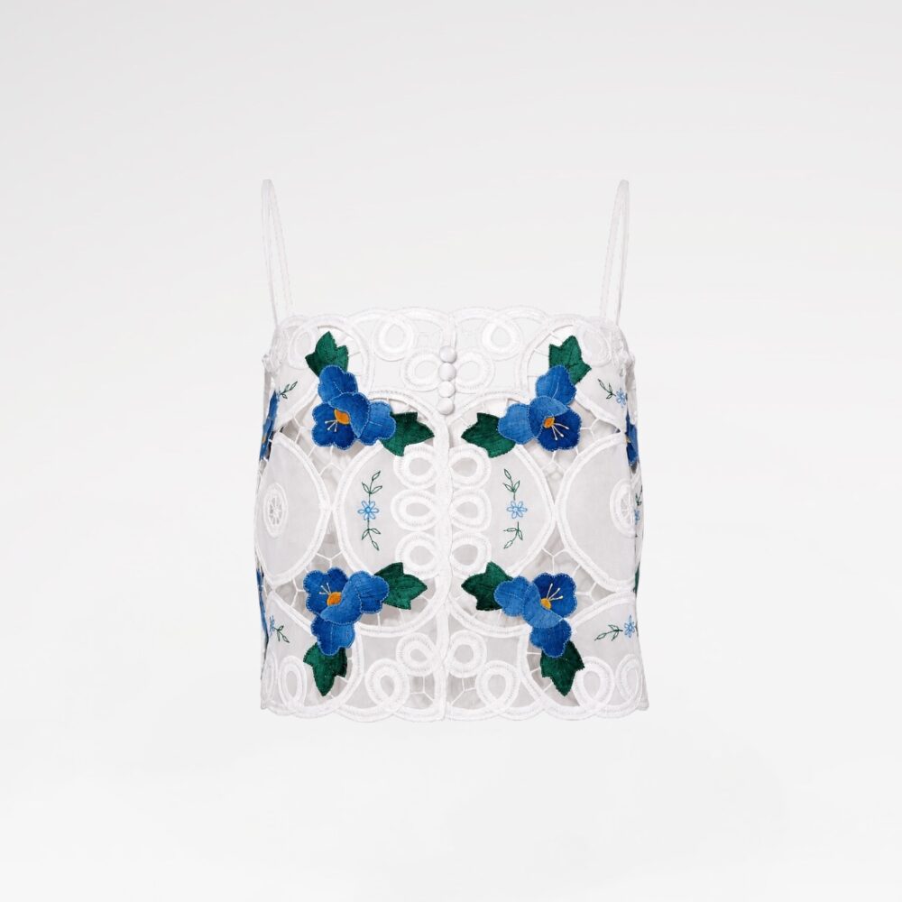 Hand-embroidered lace crop top