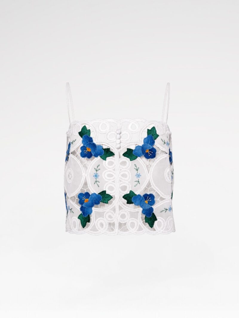 Blue Floral Appliqué Lace Cami