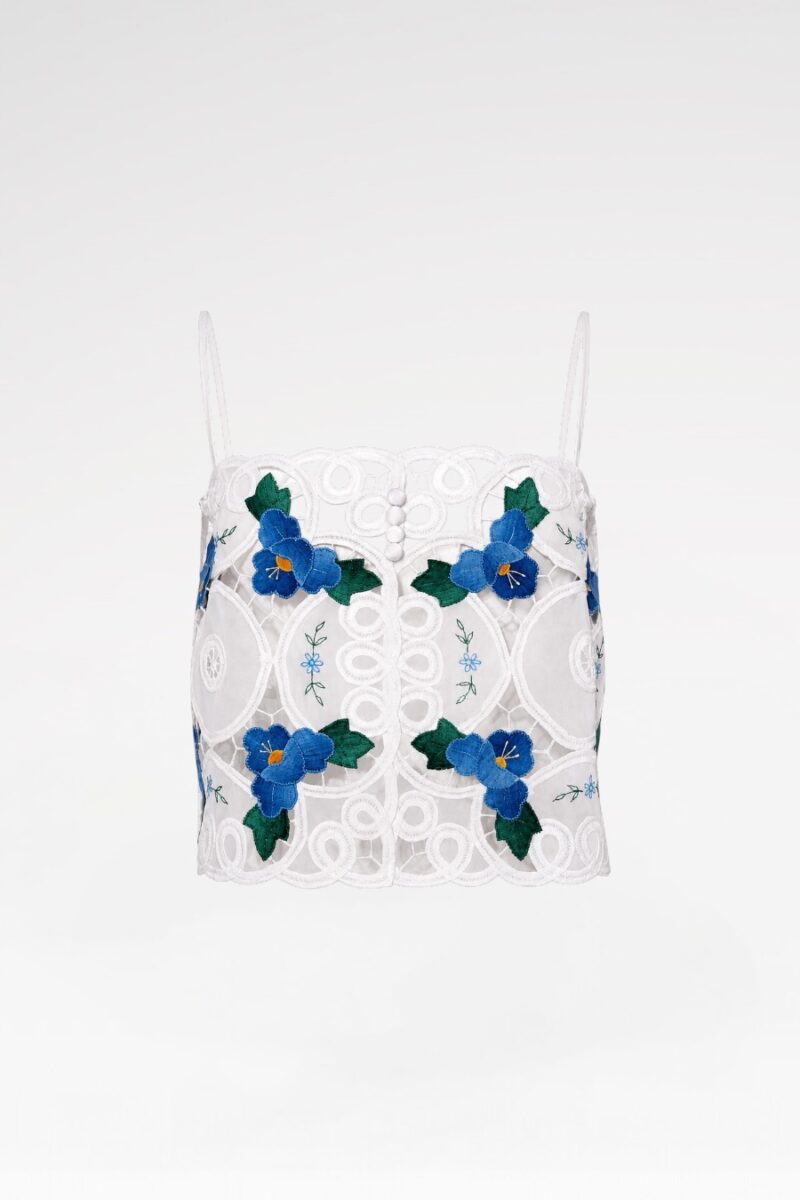 Blue Floral Appliqué Lace Cami