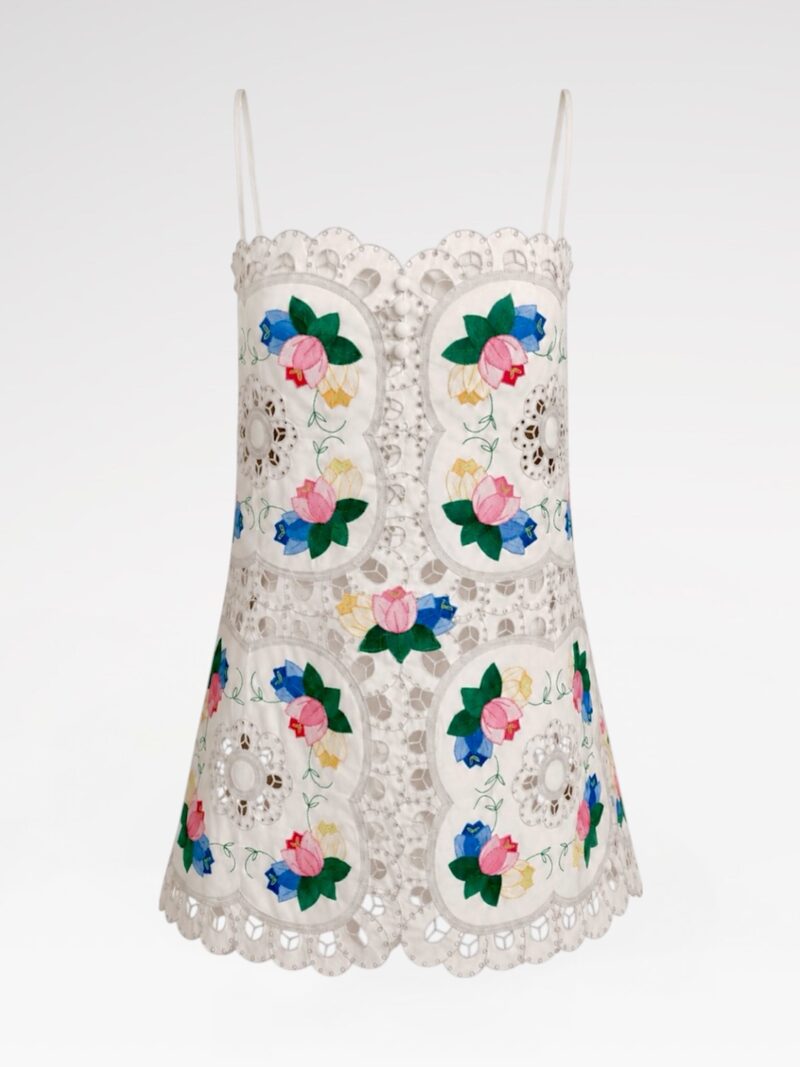 A-Line Floral Appliqué Mini Dress