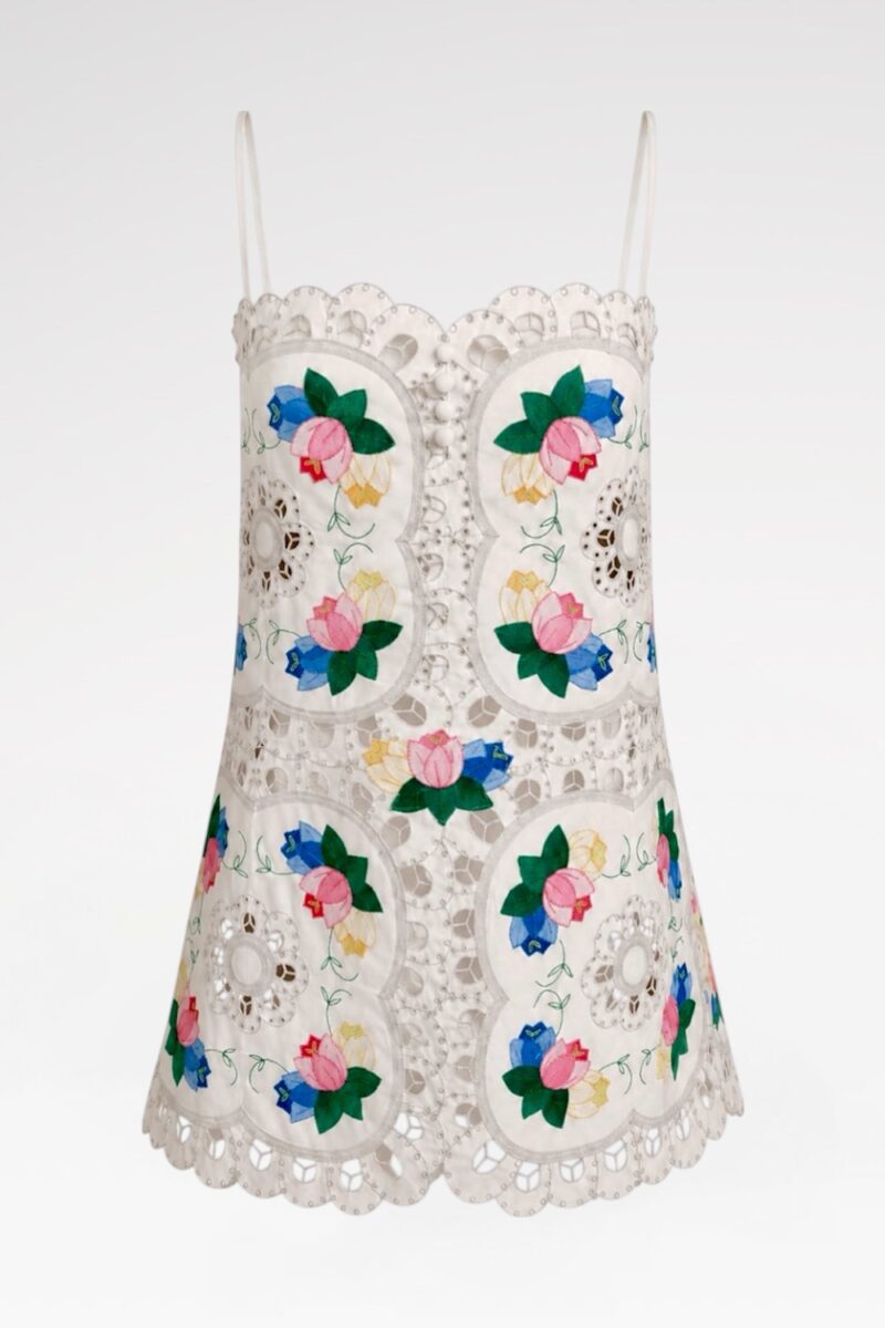 A-Line Floral Appliqué Mini Dress