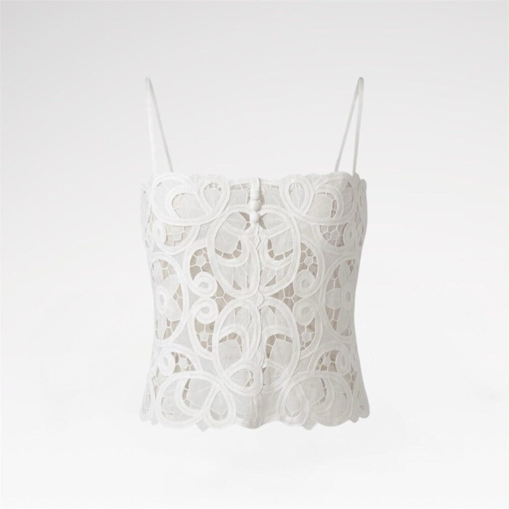 Hand-embroidered lace crop top