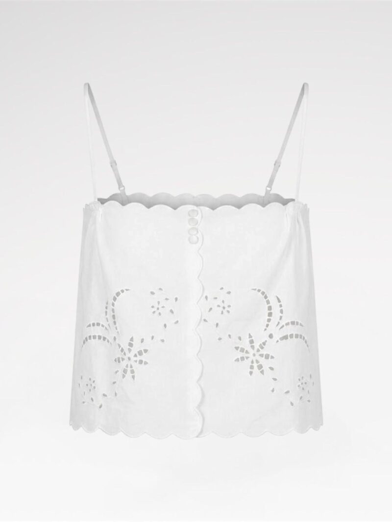 Scalloped Eyelet-Embroidered Crop Top