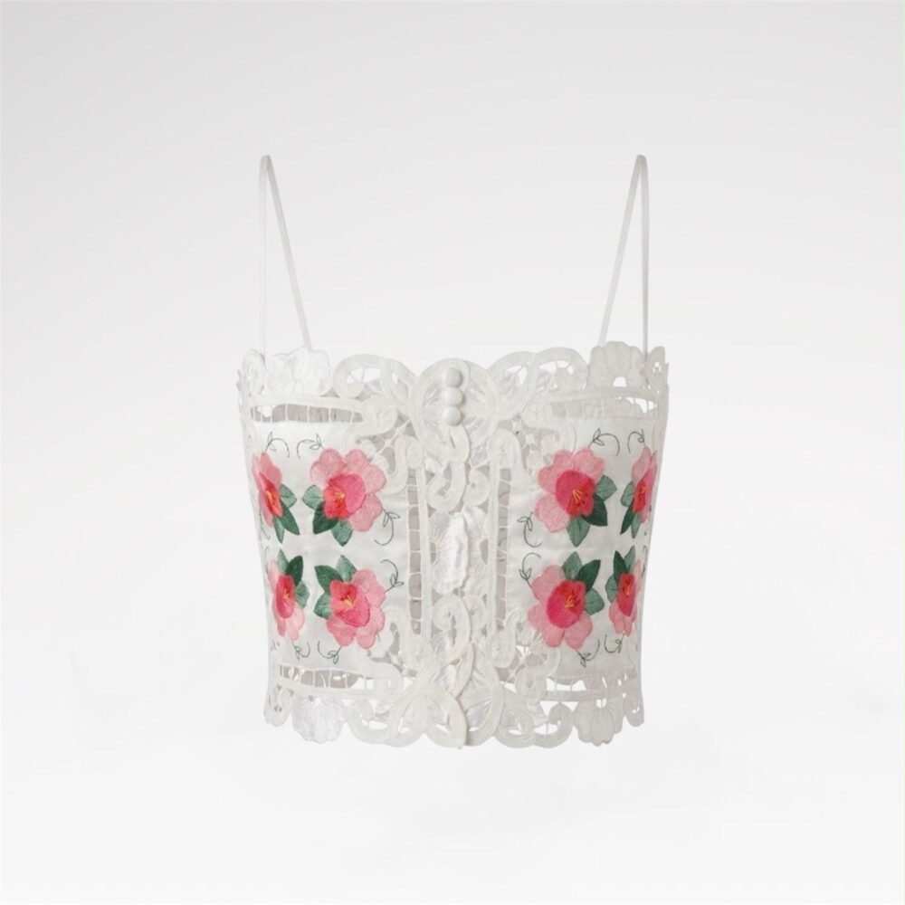 Hand-embroidered lace crop top