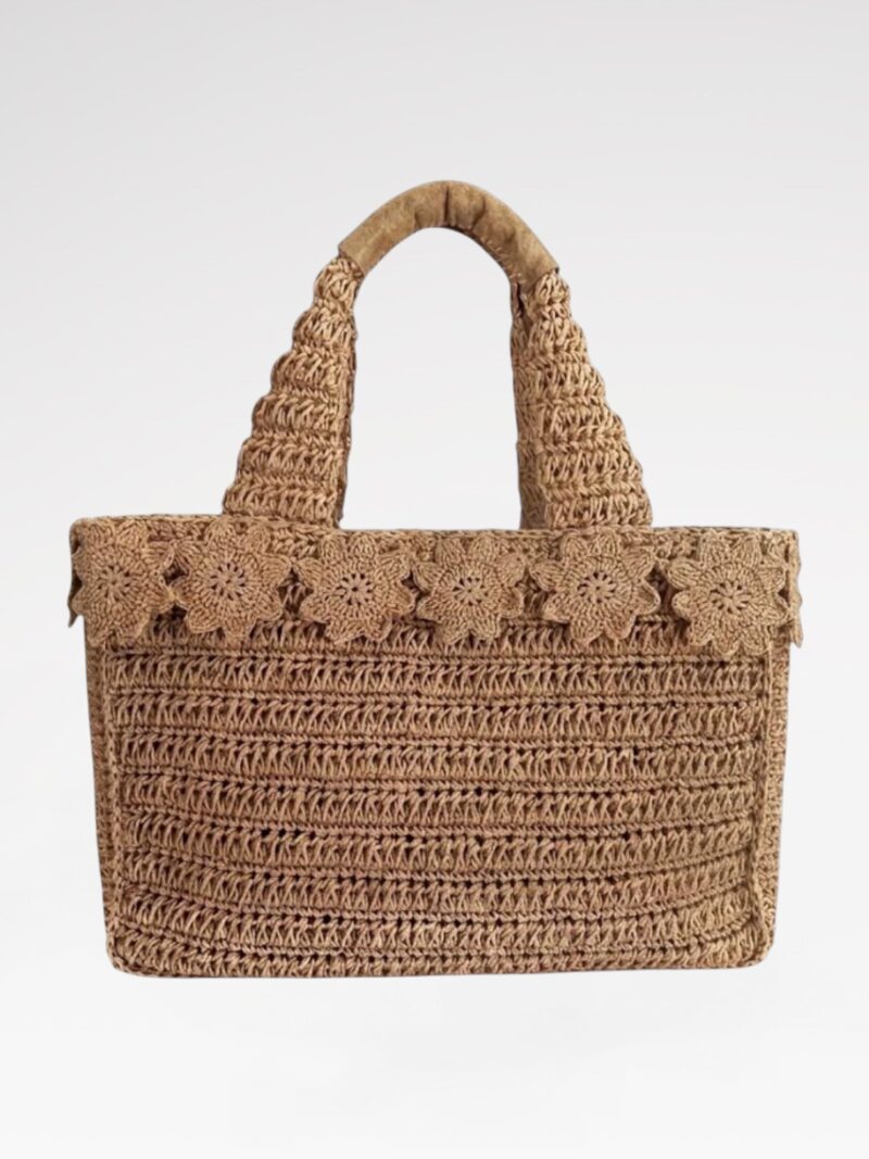 Hand-crocheted floral raffia tote