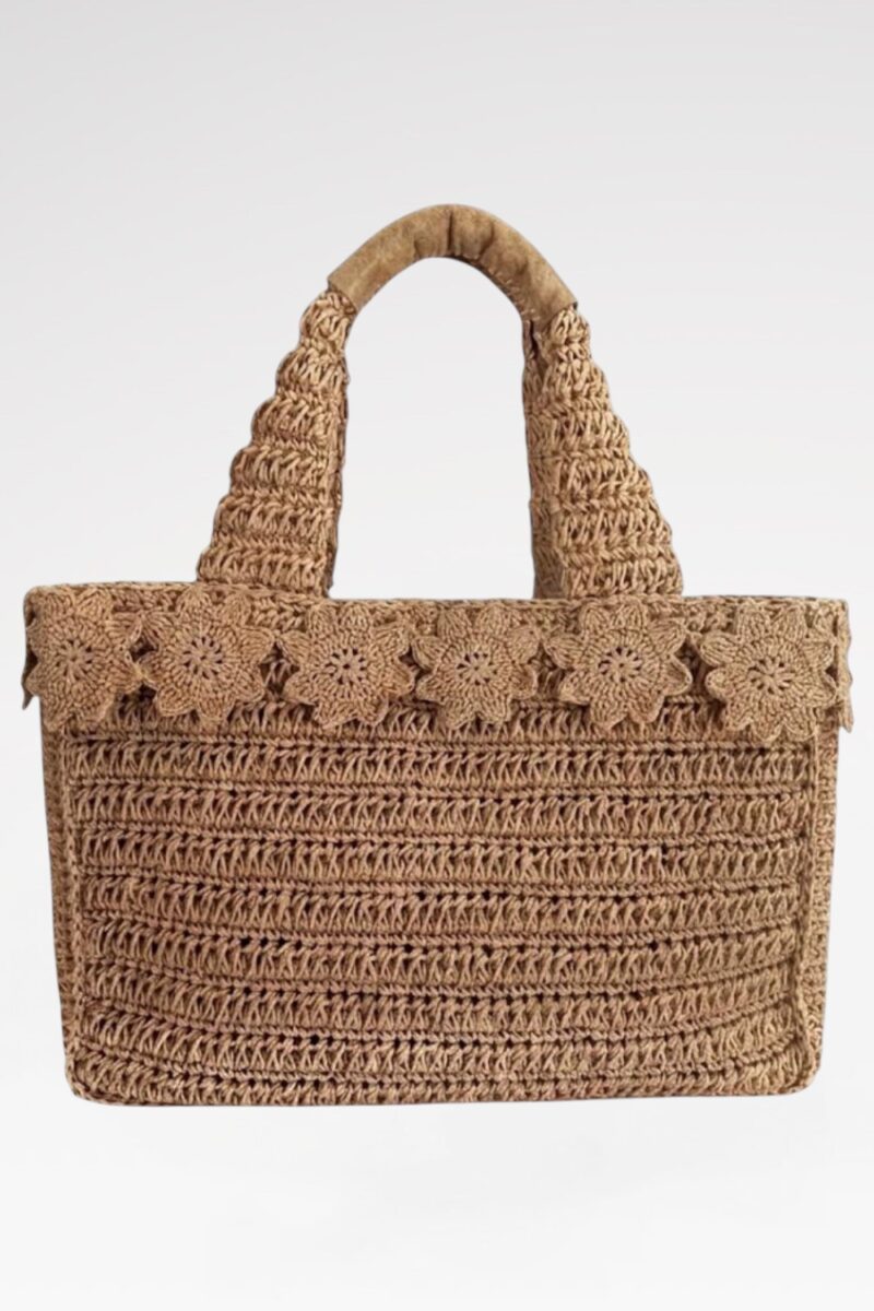 Hand-crocheted floral raffia tote