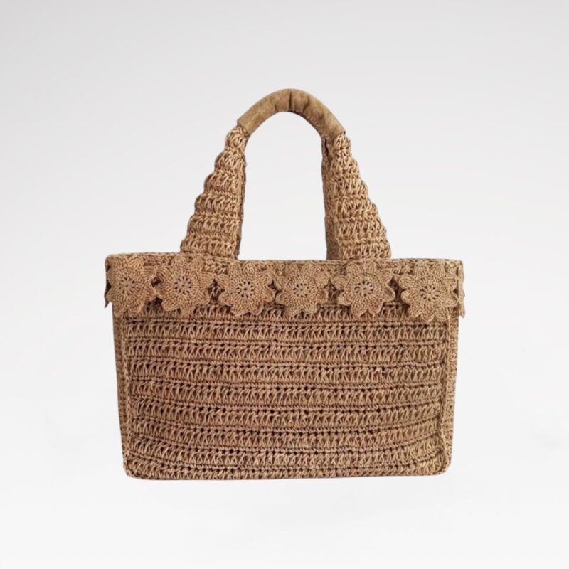 Hand-crocheted floral raffia tote