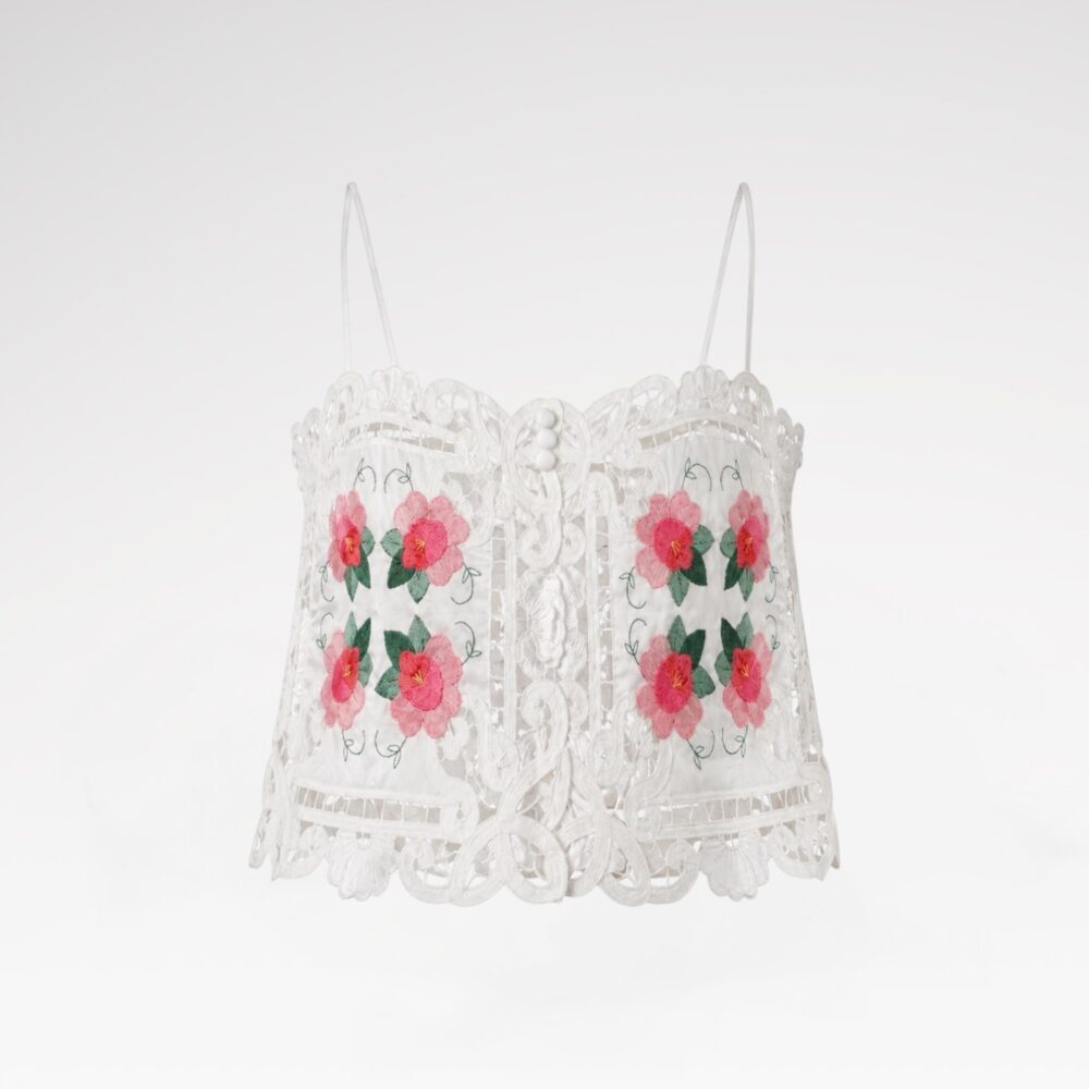 Hand-embroidered lace crop top