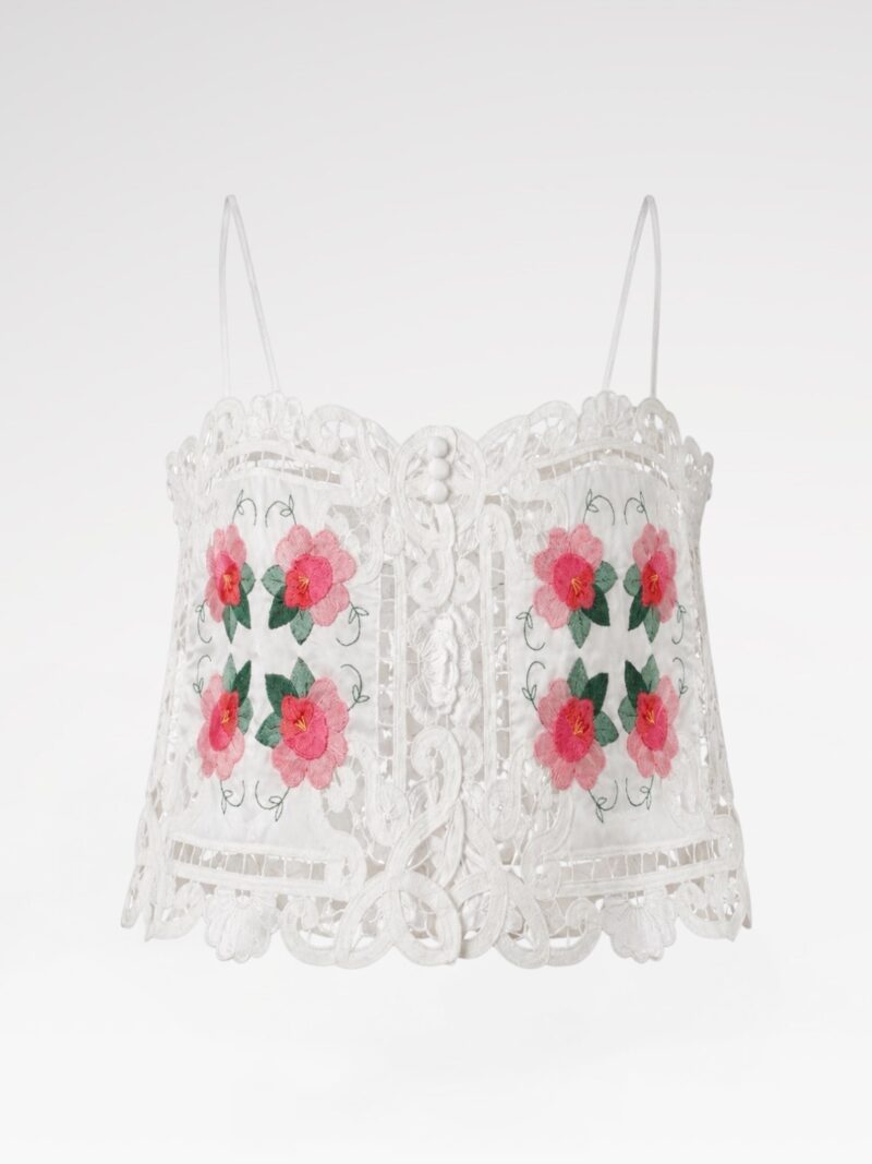 Guipure Lace Button-Front Cami Top