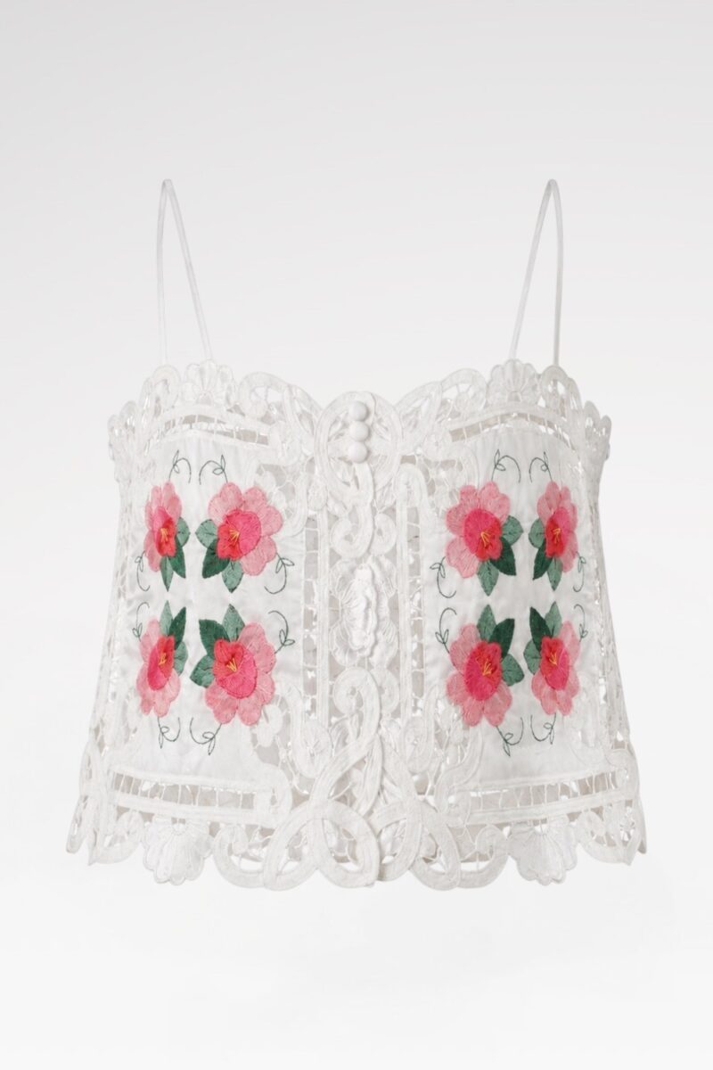 Guipure Lace Button-Front Cami Top