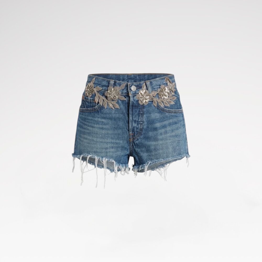 Hand-embellished denim shorts
