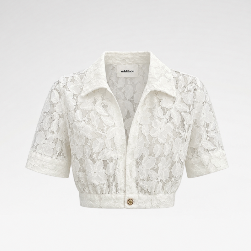 V-Neck Lace Cropped Shirt