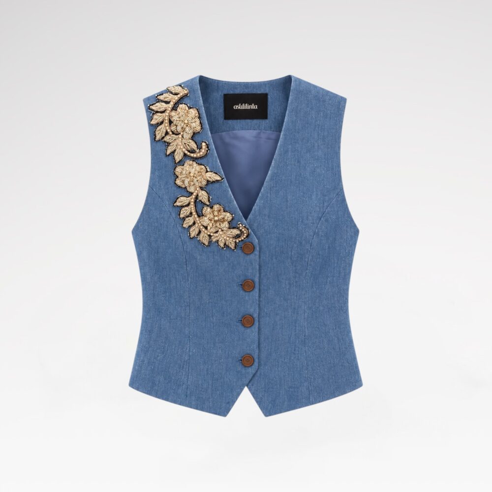 Hand-Embroidered Denim Vest