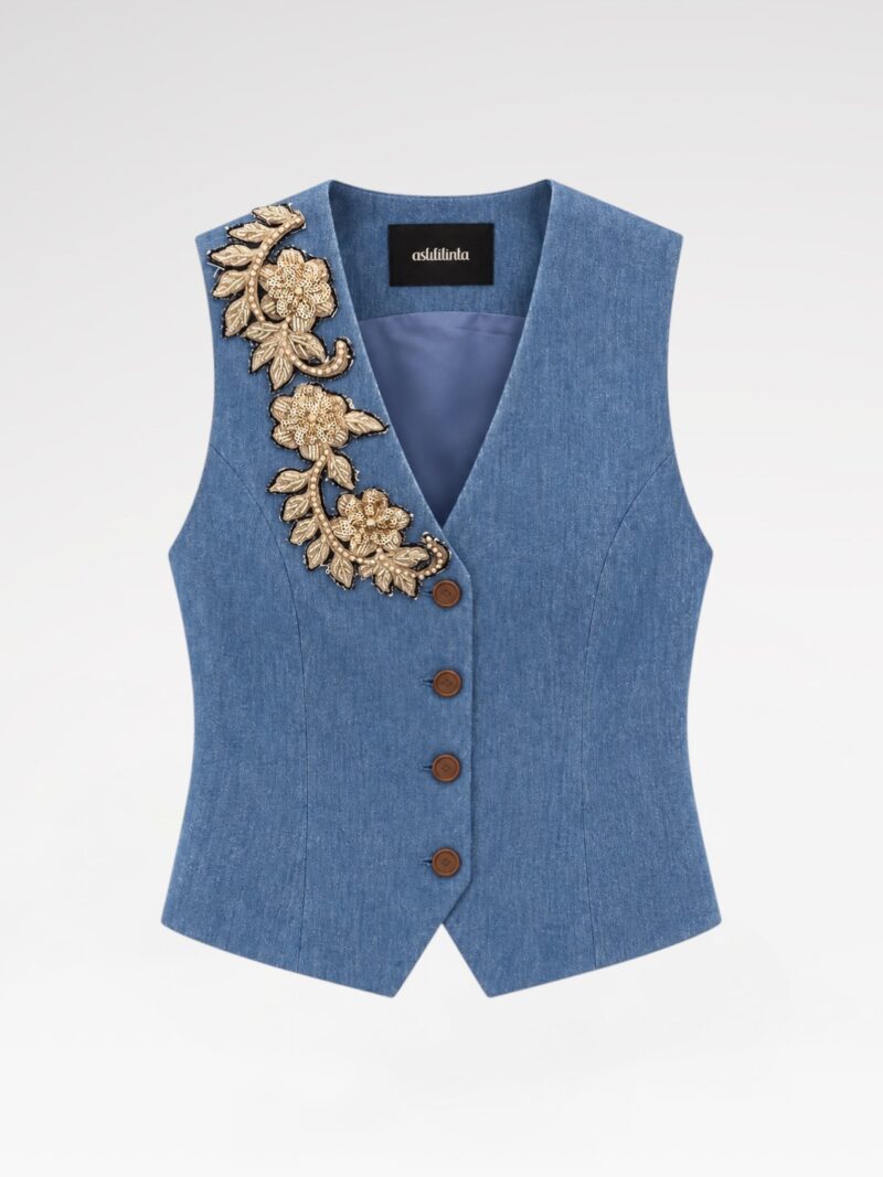 Hand-Embroidered Denim Vest